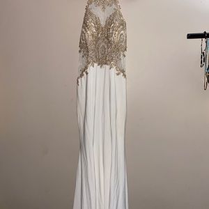 White and gold prom dress
